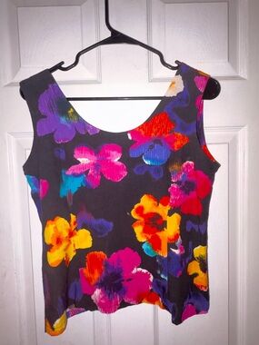 Jams World Black Tank Top with Pink, Purple, Blue & Orange Floral Print